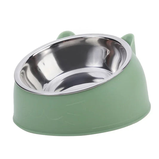 Cat Bowl Lovely Creative Inclined Kitten Puppy Food Feeding Bowls[ Stainless Steel ]