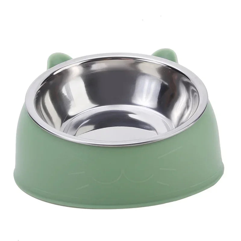 Cat Bowl Lovely Creative Inclined Kitten Puppy Food Feeding Bowls[ Stainless Steel ]