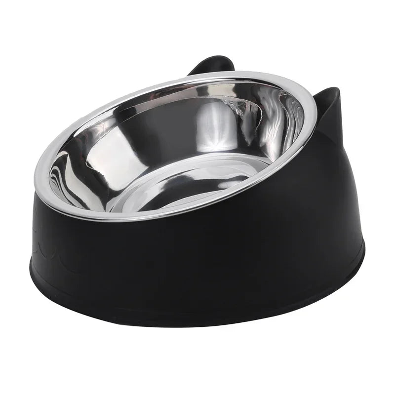 Cat Bowl Lovely Creative Inclined Kitten Puppy Food Feeding Bowls[ Stainless Steel ]