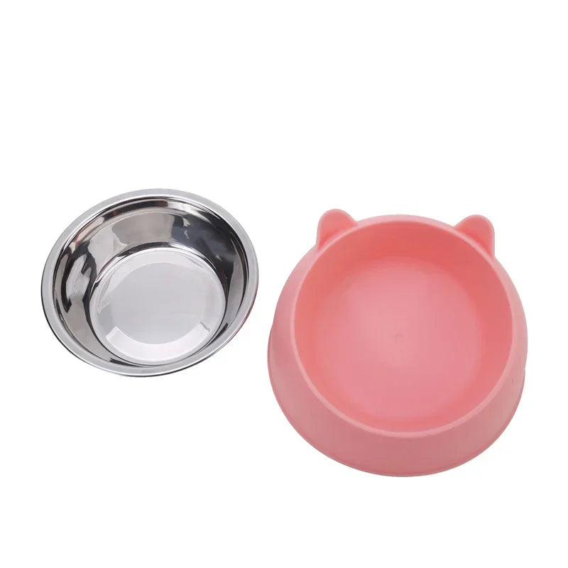 Cat Bowl Lovely Creative Inclined Kitten Puppy Food Feeding Bowls[ Stainless Steel ]