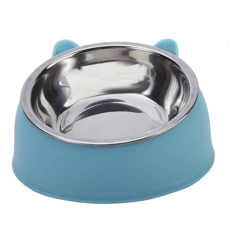 Cat Bowl Lovely Creative Inclined Kitten Puppy Food Feeding Bowls[ Stainless Steel ]