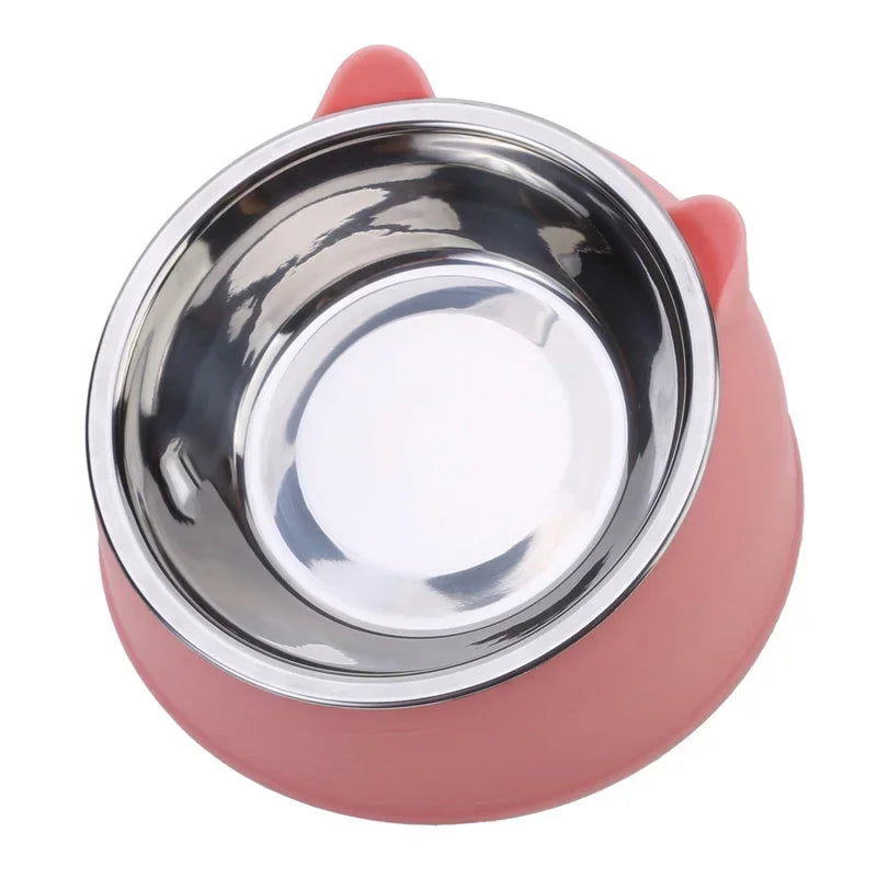 Cat Bowl Lovely Creative Inclined Kitten Puppy Food Feeding Bowls[ Stainless Steel ]