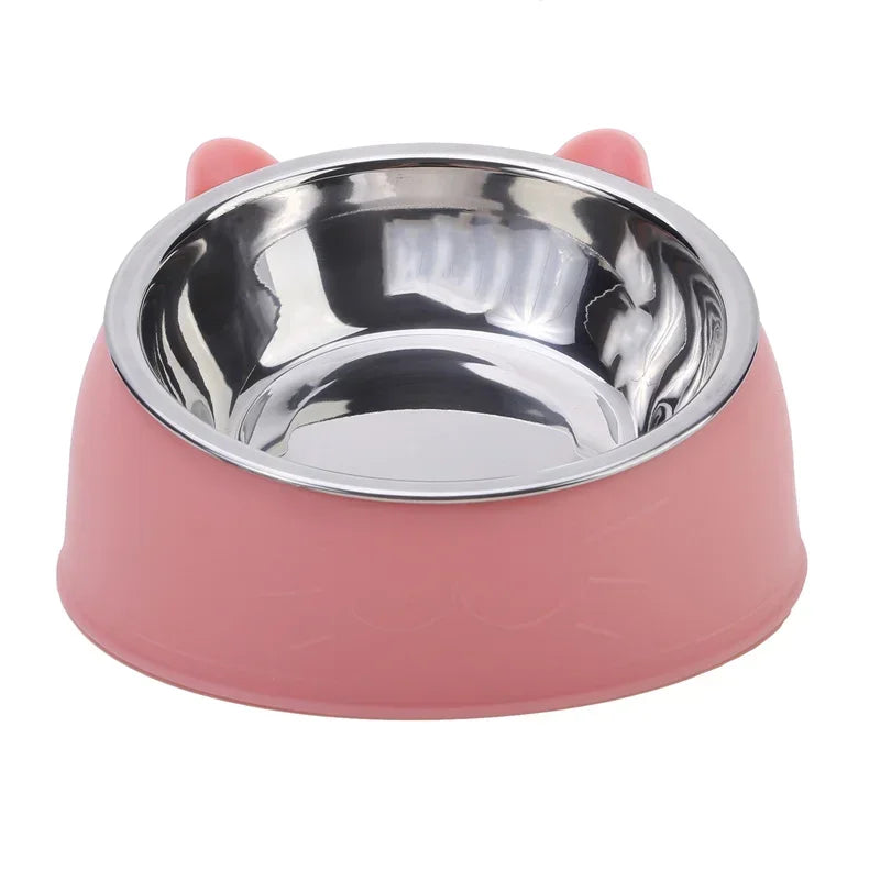 Cat Bowl Lovely Creative Inclined Kitten Puppy Food Feeding Bowls[ Stainless Steel ]