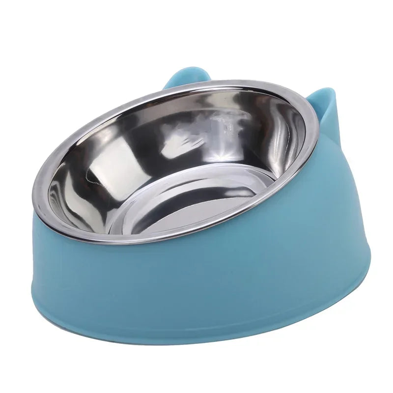 Cat Bowl Lovely Creative Inclined Kitten Puppy Food Feeding Bowls[ Stainless Steel ]